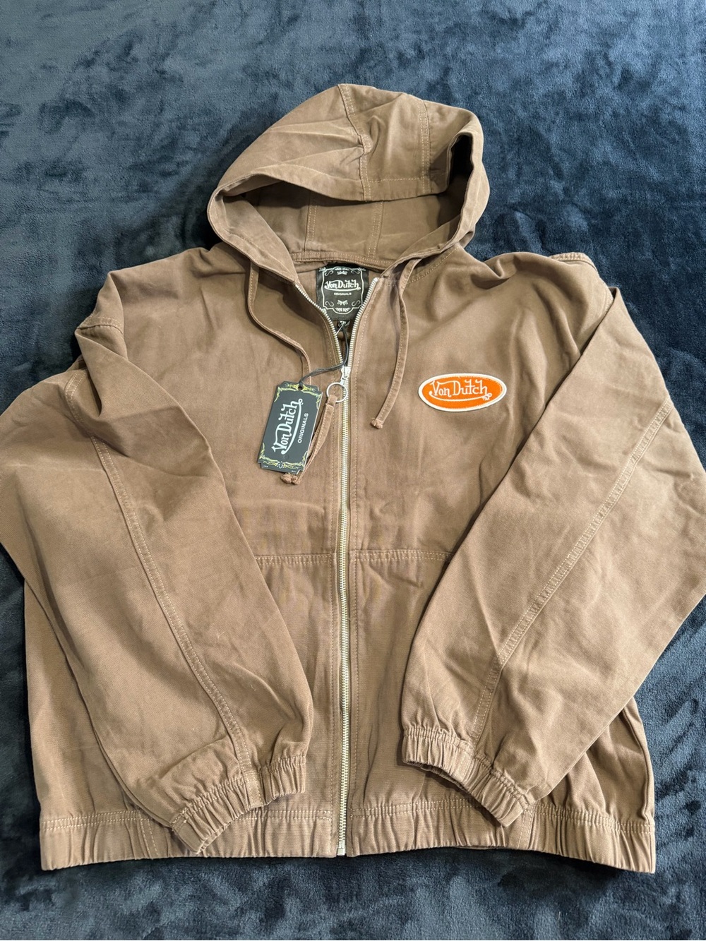 Von Dutch Brown Hooded Zip Jacket for Men XXL